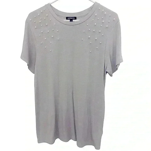 Small EXPRESS Gray Top with Pearls - Picture 1 of 14